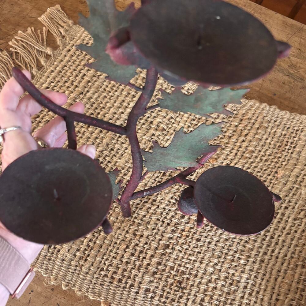 Wall Sconce Candle Holder Rustic Leaves & Acorns 14 X 10" Holds 3 pillar candles - Picture 12 of 14